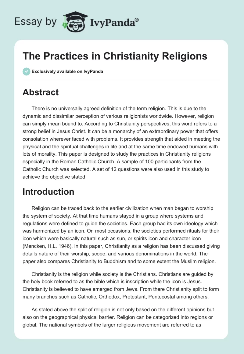 The Practices in Christianity Religions. Page 1