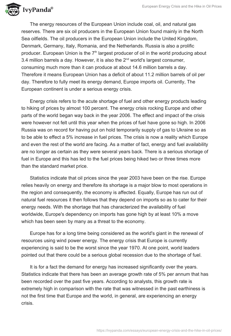 European Energy Crisis and the Hike in Oil Prices. Page 2