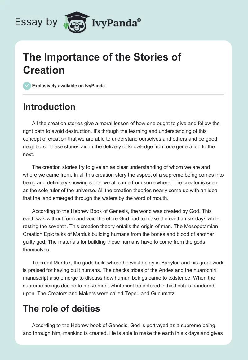 The Importance of the Stories of Creation. Page 1