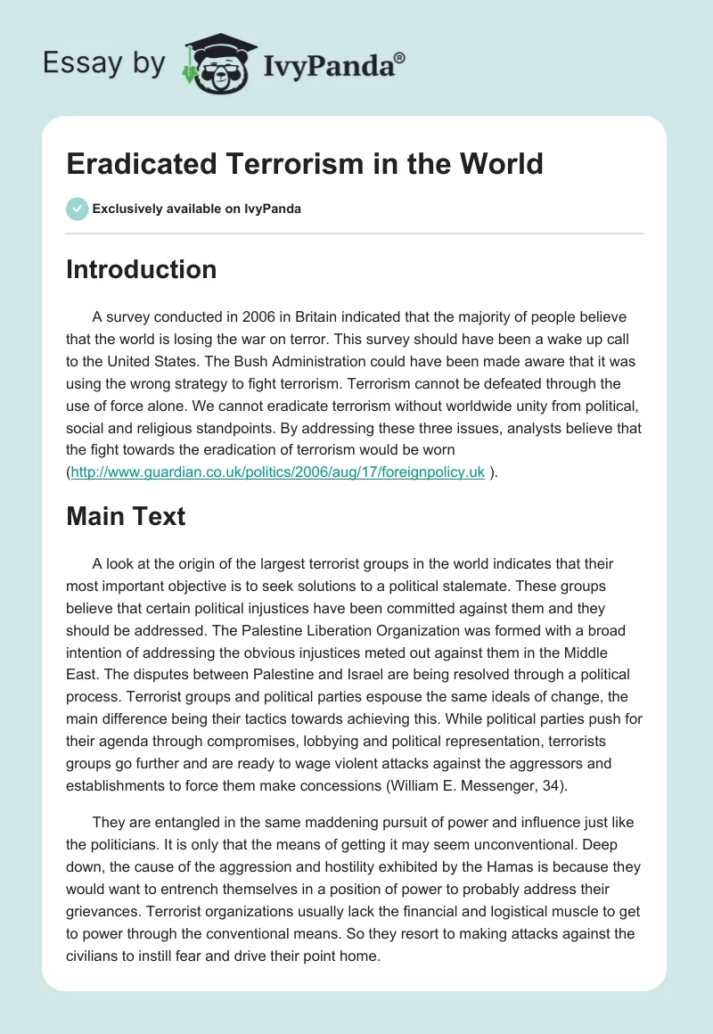 Eradicated Terrorism in the World. Page 1