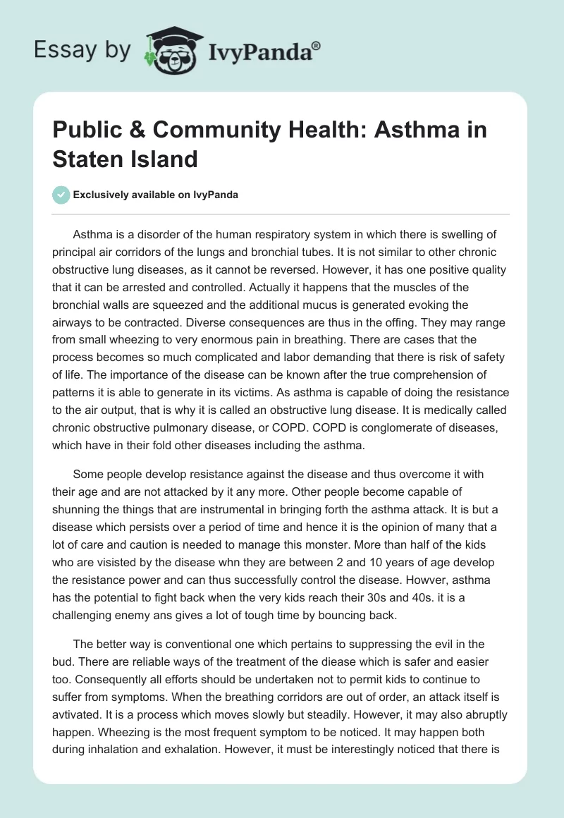 Public & Community Health: Asthma in Staten Island. Page 1