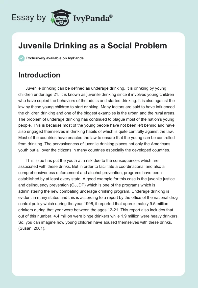 Juvenile Drinking as a Social Problem. Page 1