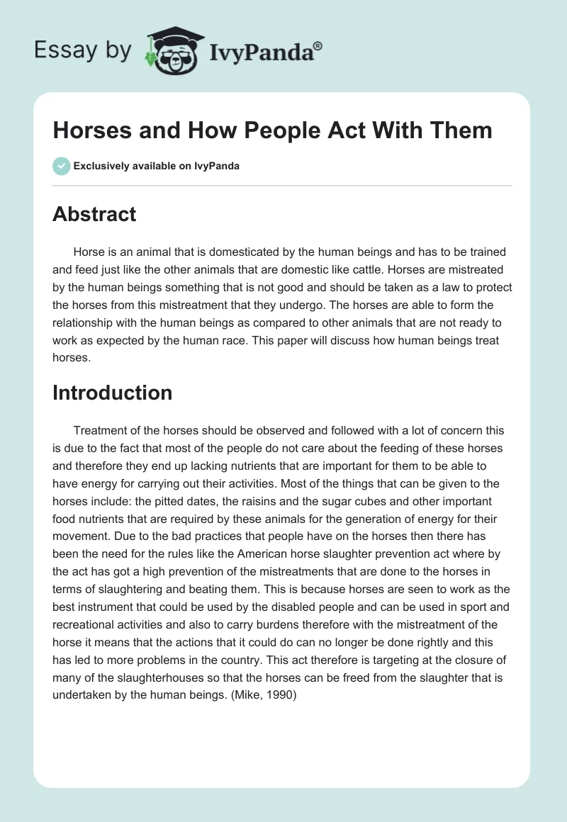 Horses and How People Act With Them. Page 1