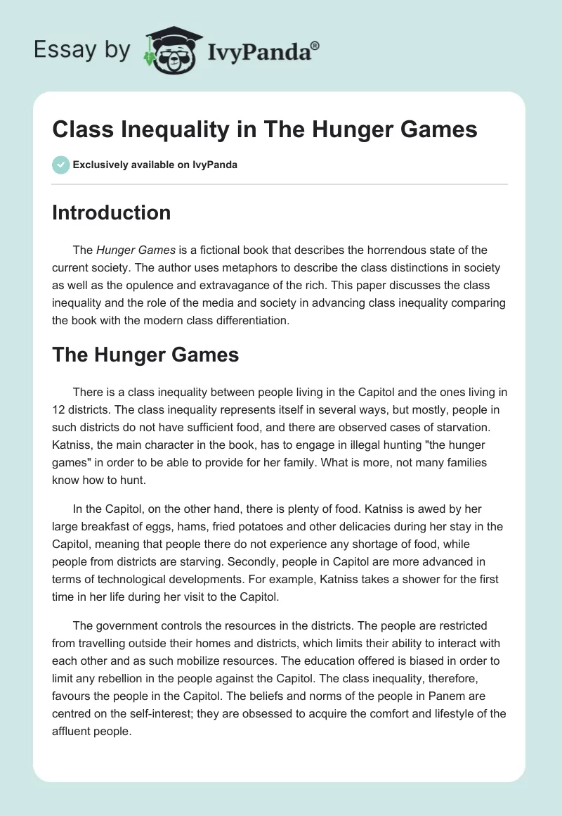 Class Inequality in "The Hunger Games". Page 1