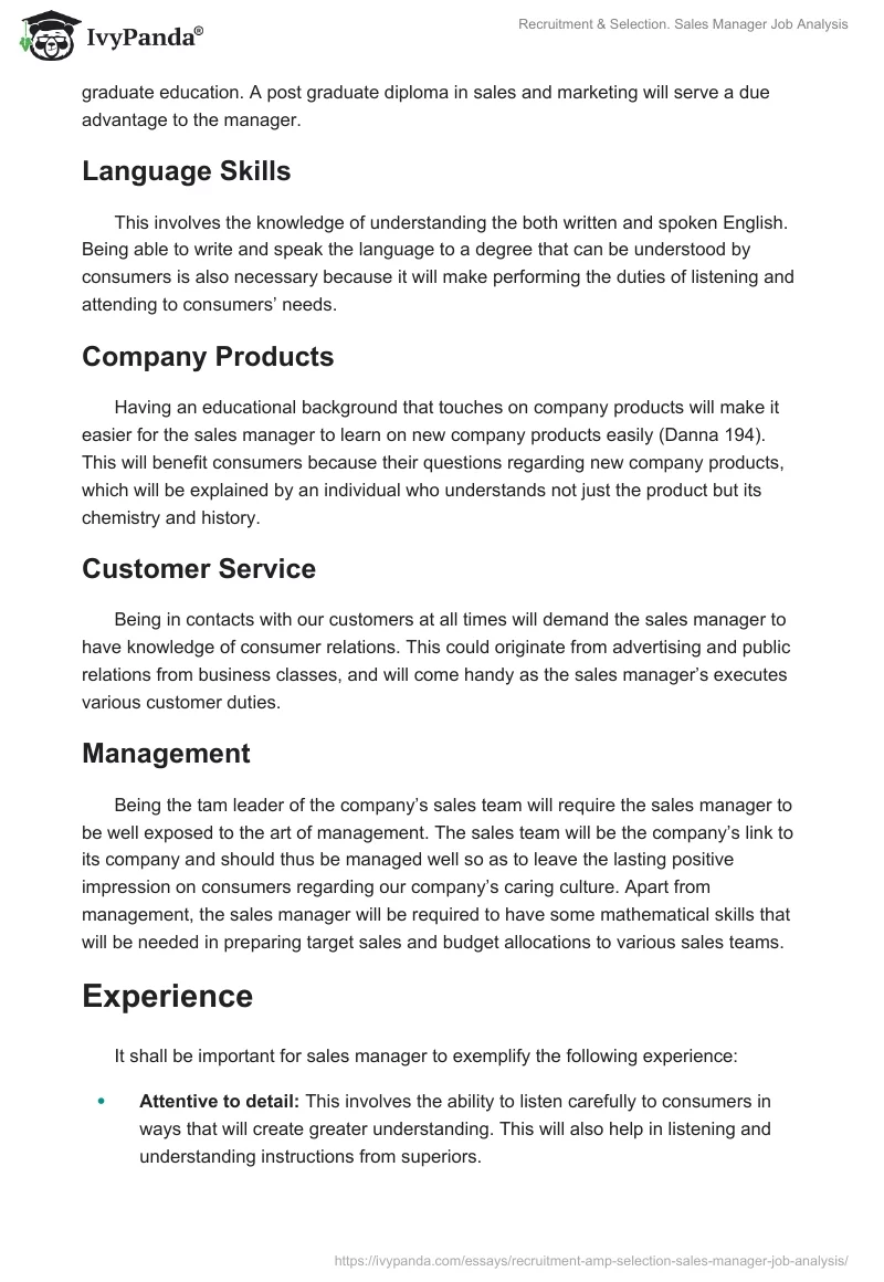 Recruitment & Selection. Sales Manager Job Analysis. Page 3