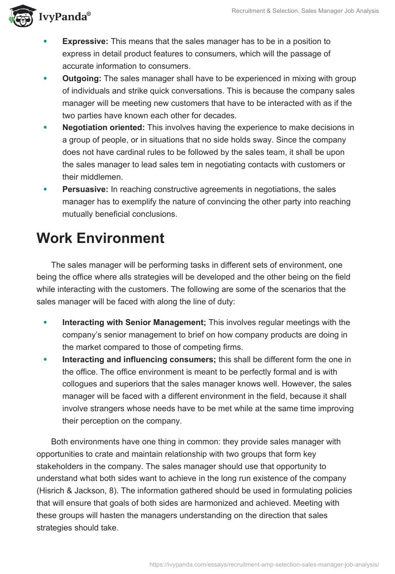 Recruitment & Selection. Sales Manager Job Analysis. Page 4