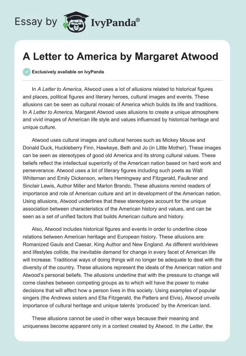 "A Letter to America" by Margaret Atwood. Page 1