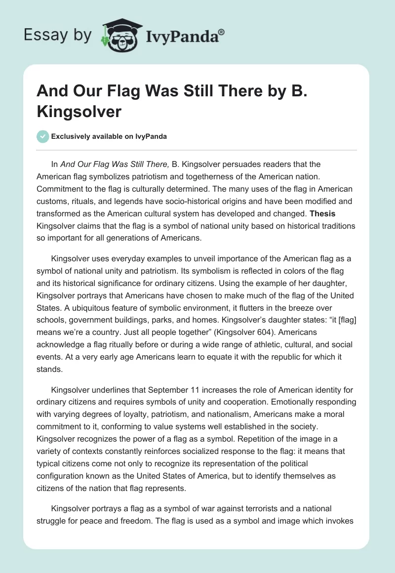 "And Our Flag Was Still There" by B. Kingsolver. Page 1