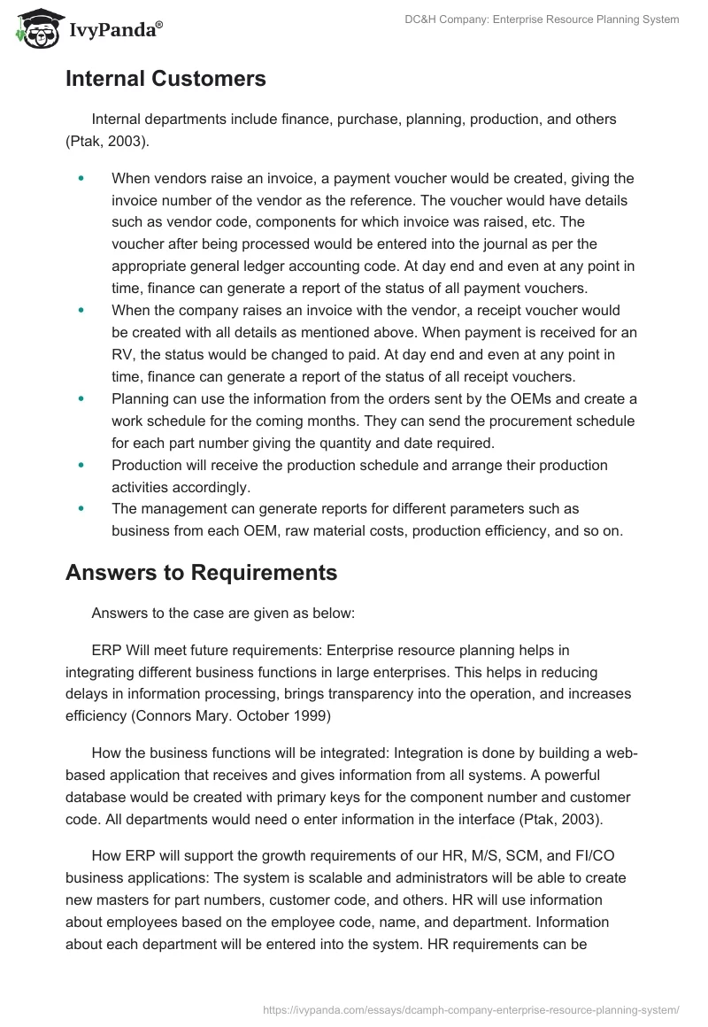 DC&H Company: Enterprise Resource Planning System. Page 3