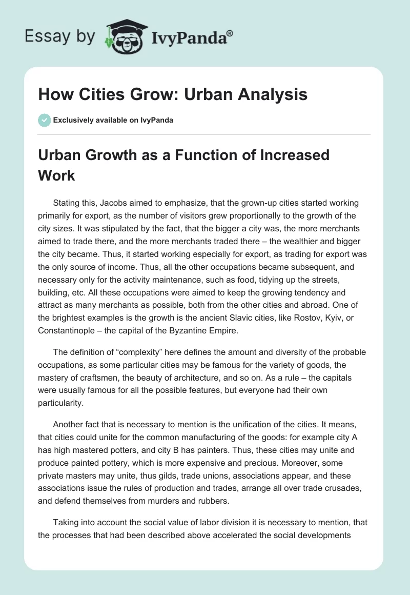 How Cities Grow: Urban Analysis. Page 1