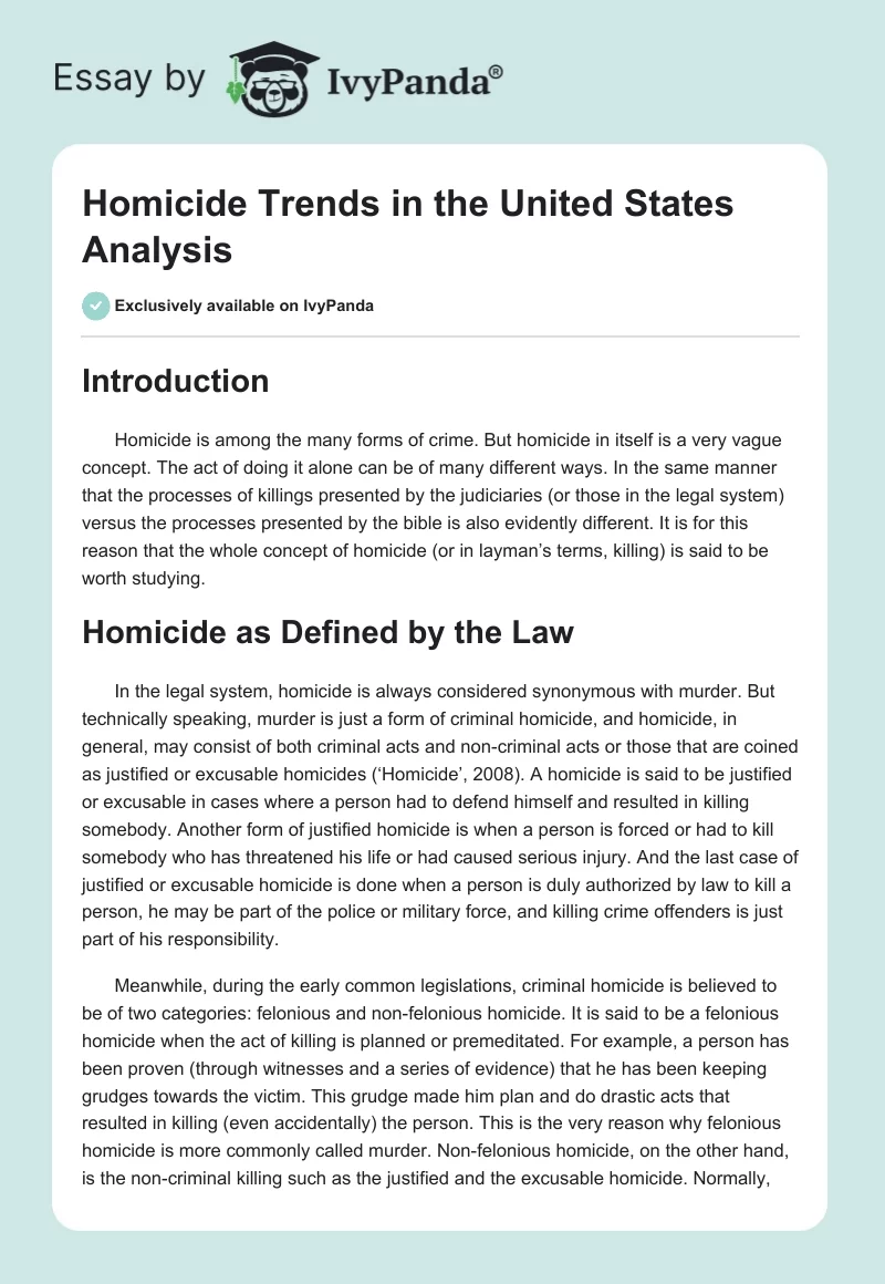 Homicide Trends in the United States Analysis. Page 1
