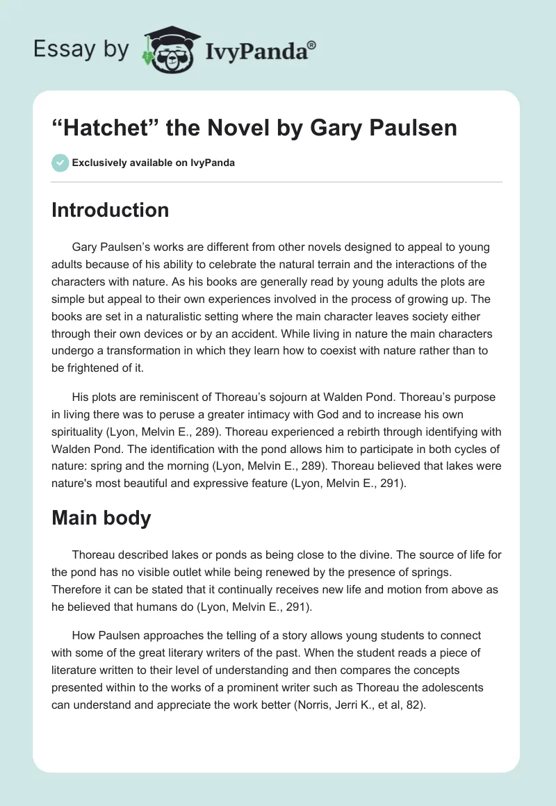 “Hatchet” the Novel by Gary Paulsen. Page 1
