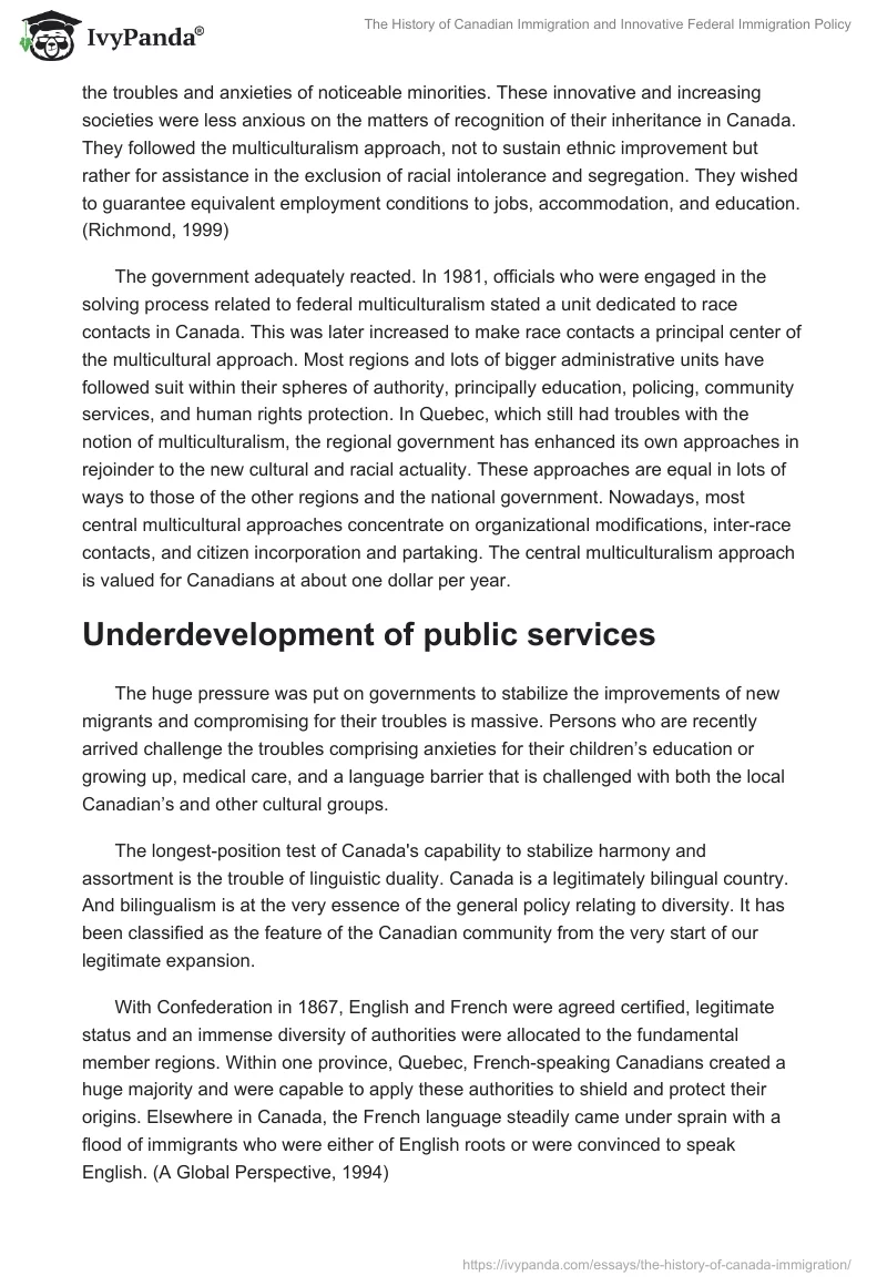 The History of Canadian Immigration and Innovative Federal Immigration Policy. Page 2
