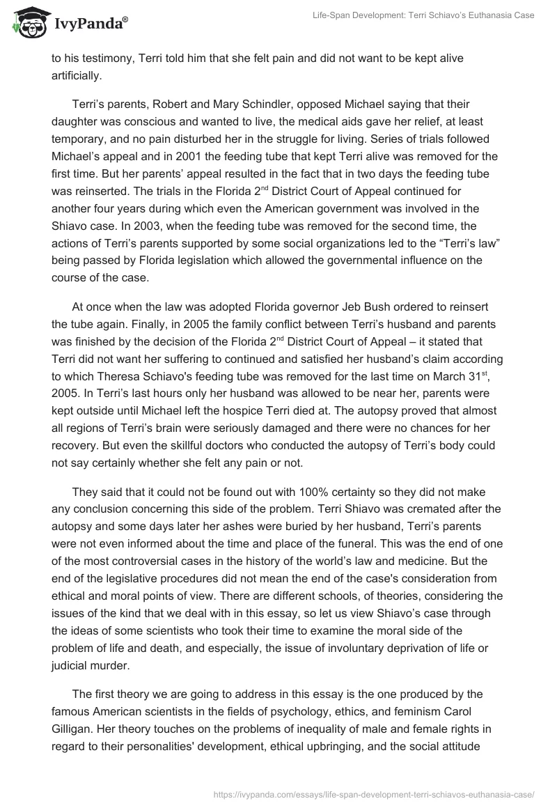 Life-Span Development: Terri Schiavo’s Euthanasia Case. Page 3