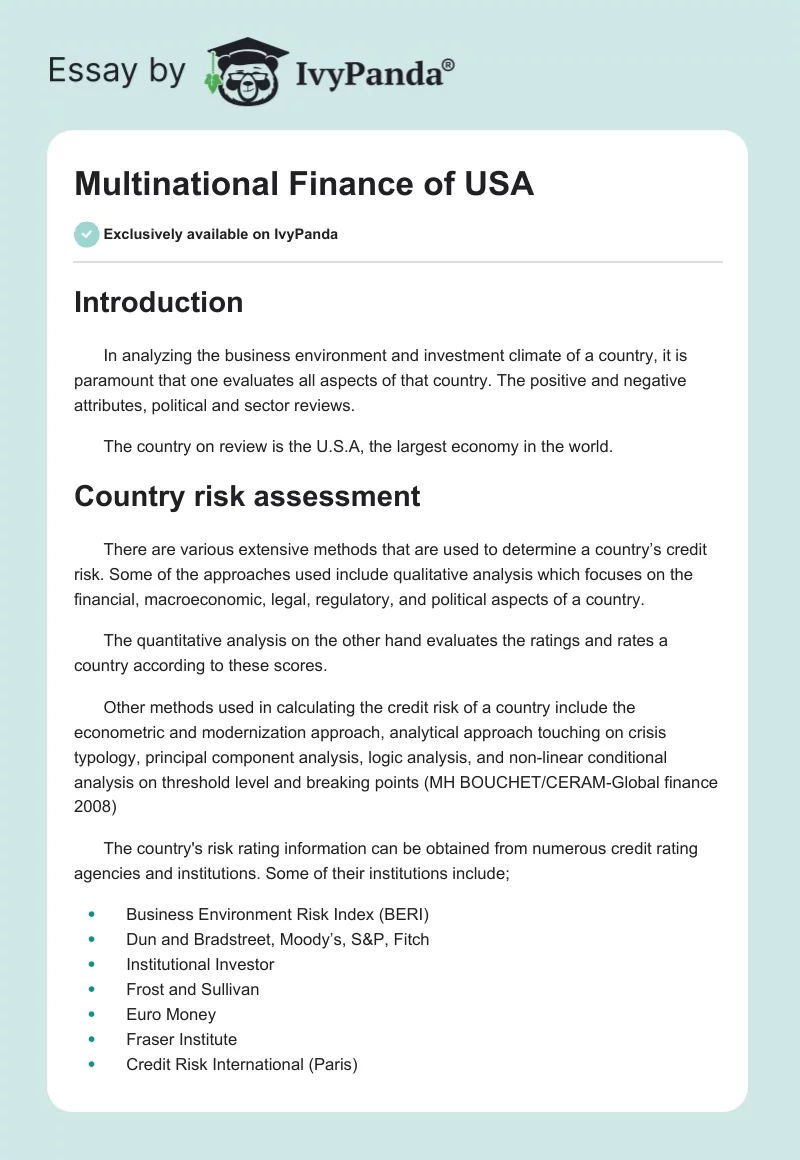 Multinational Finance of USA. Page 1