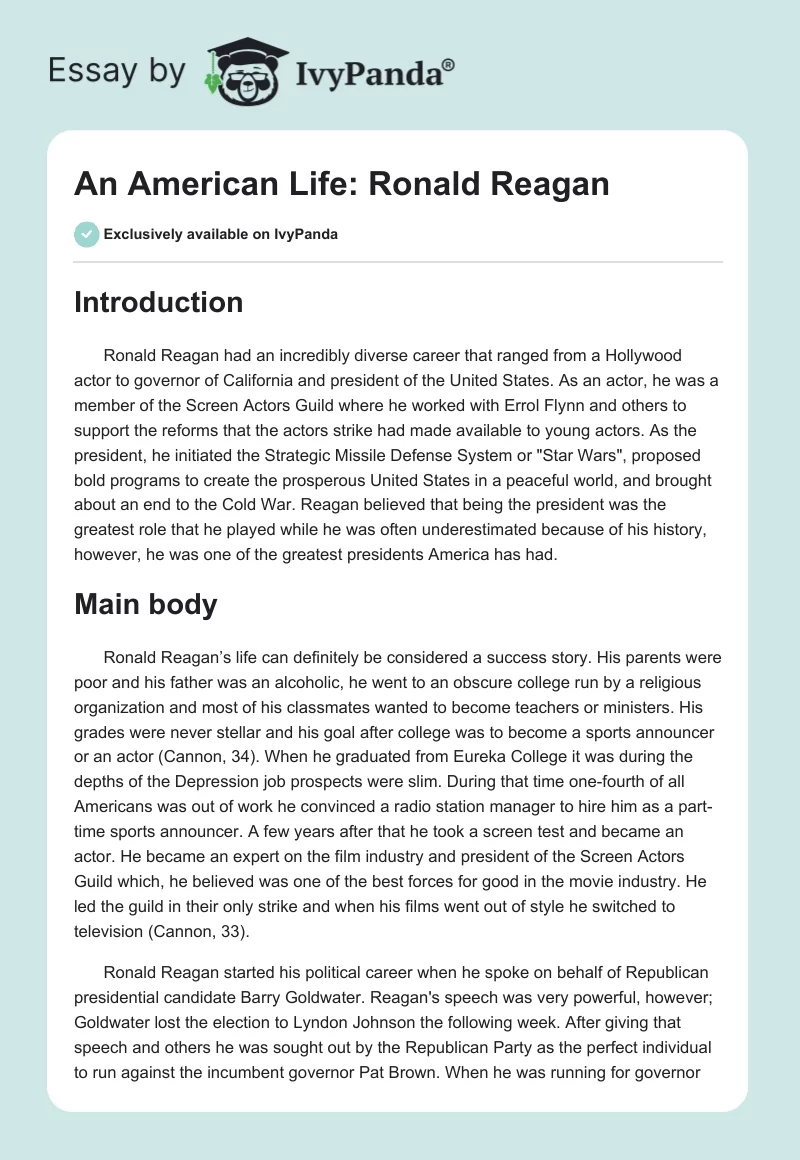 An American Life: Ronald Reagan. Page 1