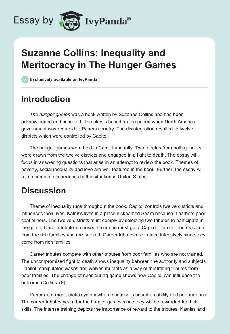 Suzanne Collins: Inequality and Meritocracy in "The Hunger Games". Page 1