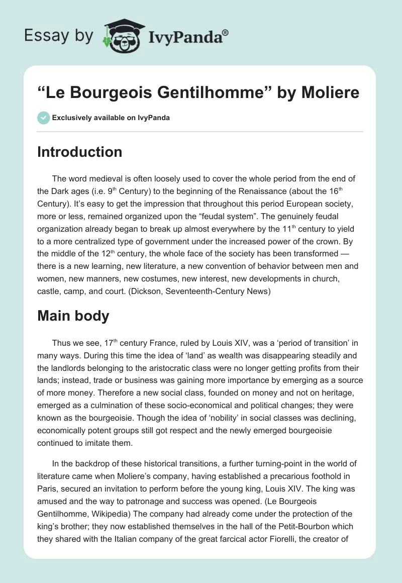 “Le Bourgeois Gentilhomme” by Moliere. Page 1
