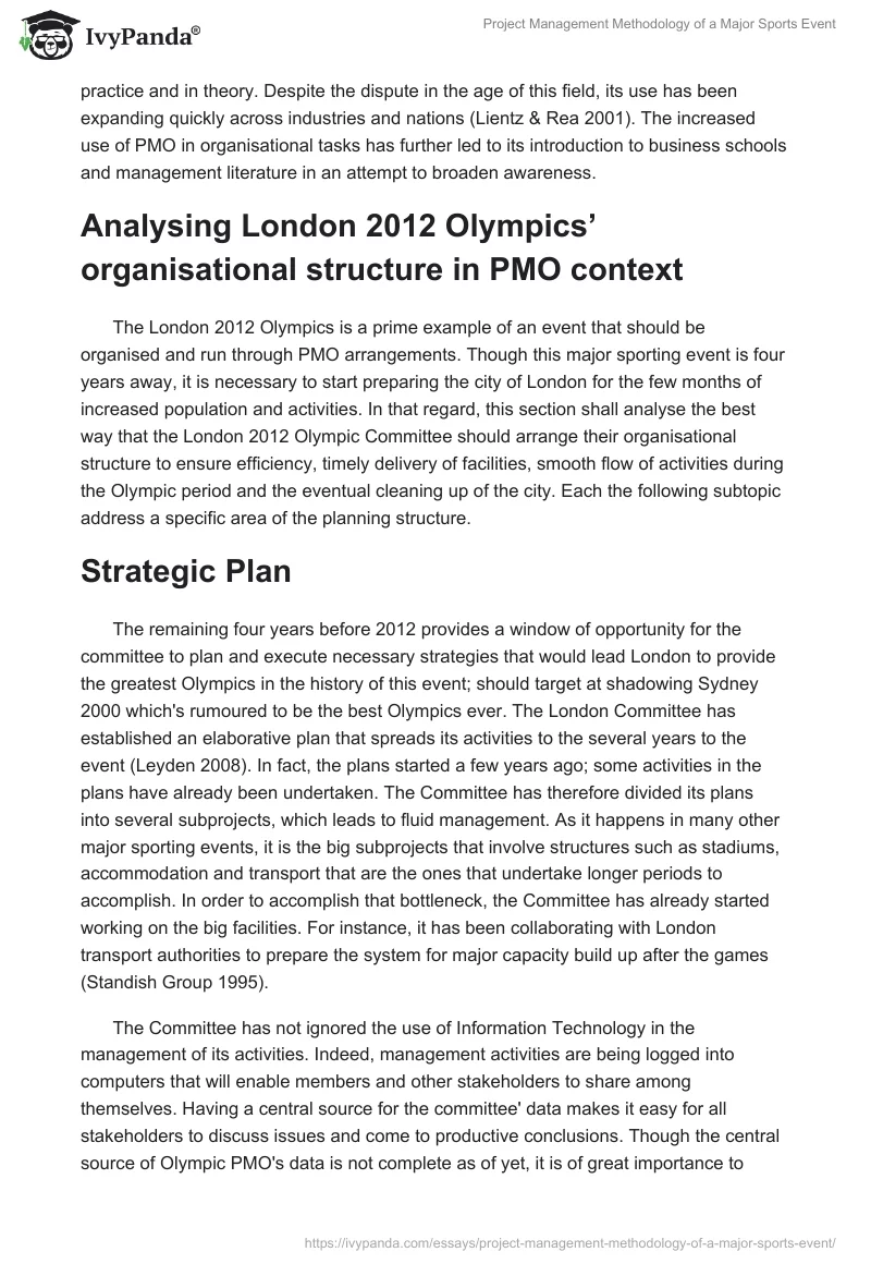 Project Management Methodology of a Major Sports Event. Page 3