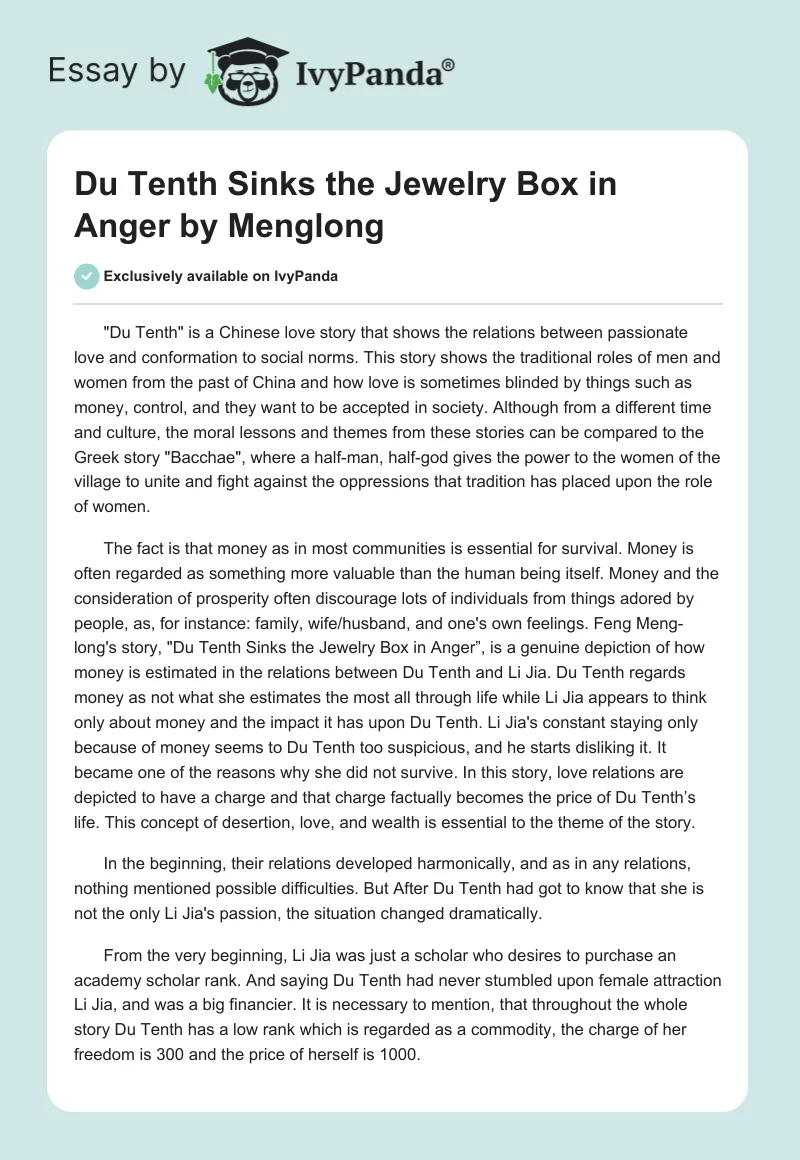 "Du Tenth Sinks the Jewelry Box in Anger" by Menglong. Page 1