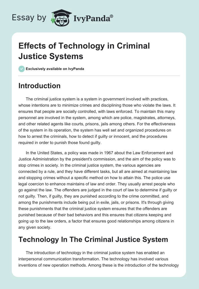 Effects of Technology in Criminal Justice Systems. Page 1