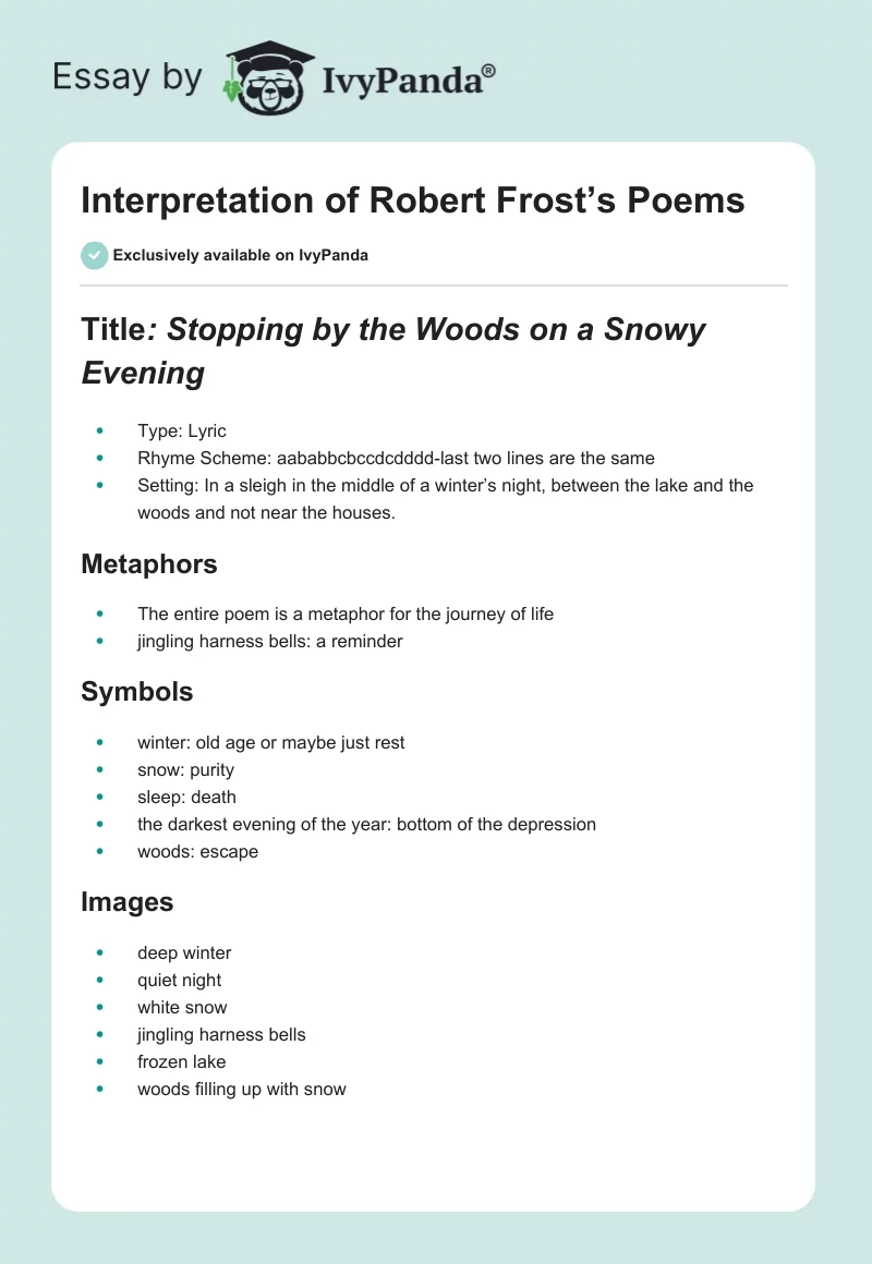 Interpretation of Robert Frost’s Poems. Page 1