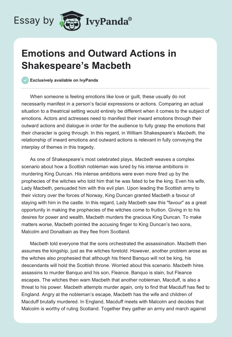Emotions and Outward Actions in Shakespeare’s "Macbeth". Page 1