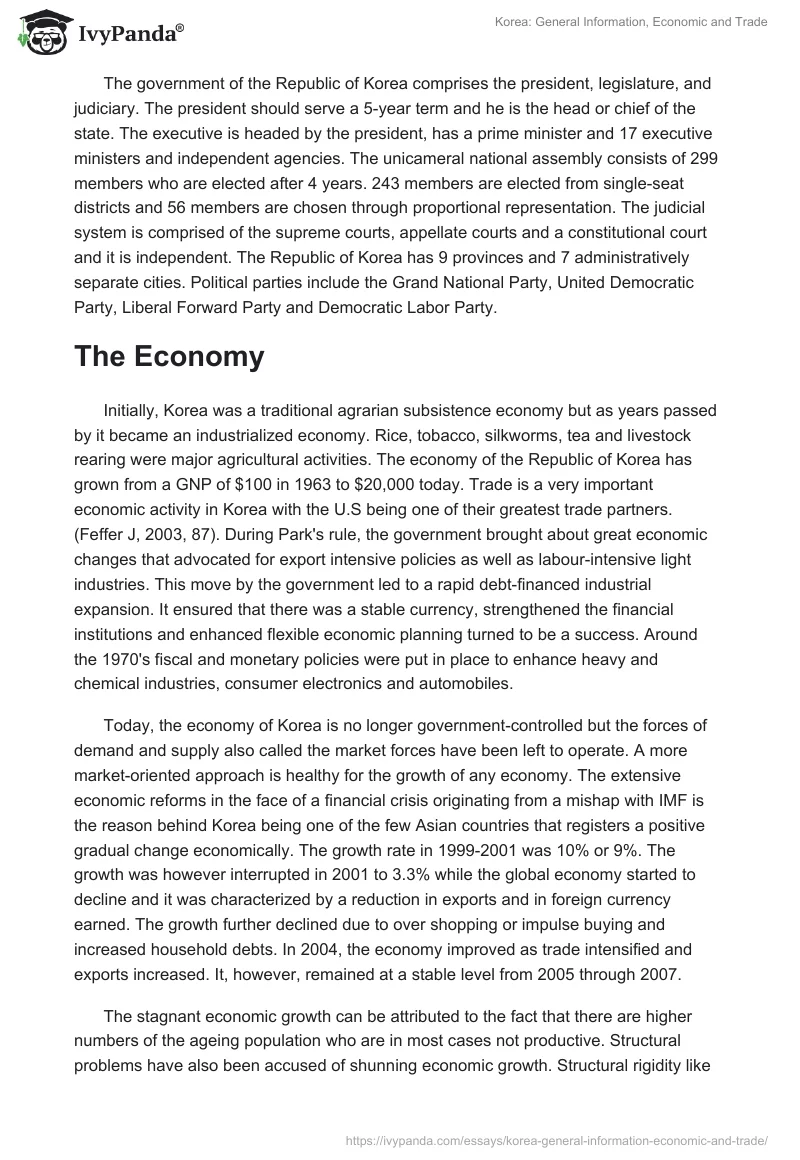Korea: General Information, Economic and Trade. Page 3