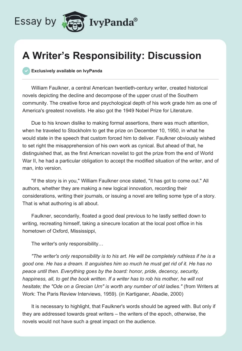 A Writer’s Responsibility: Discussion. Page 1