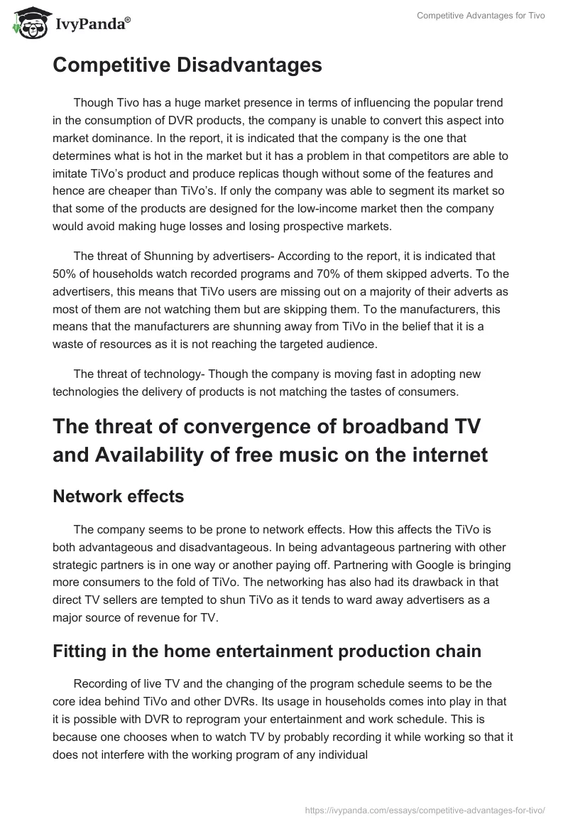 Competitive Advantages for Tivo. Page 2