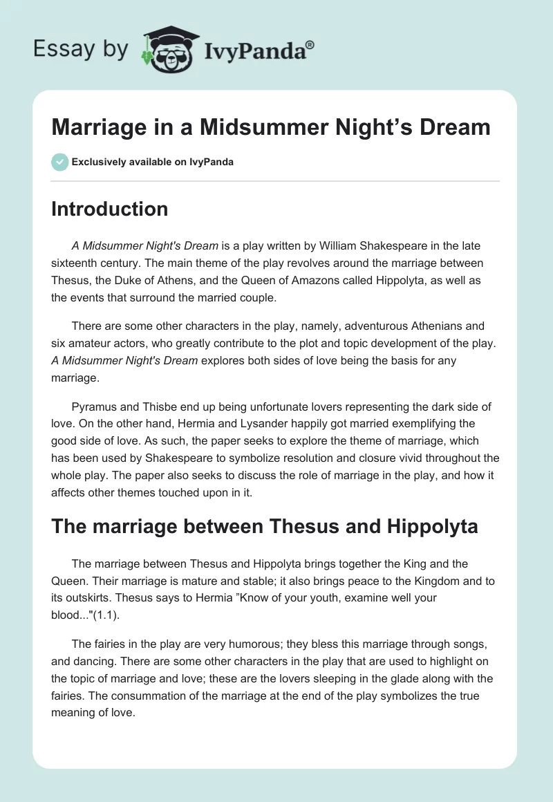Marriage in A Midsummer Night’s Dream. Page 1