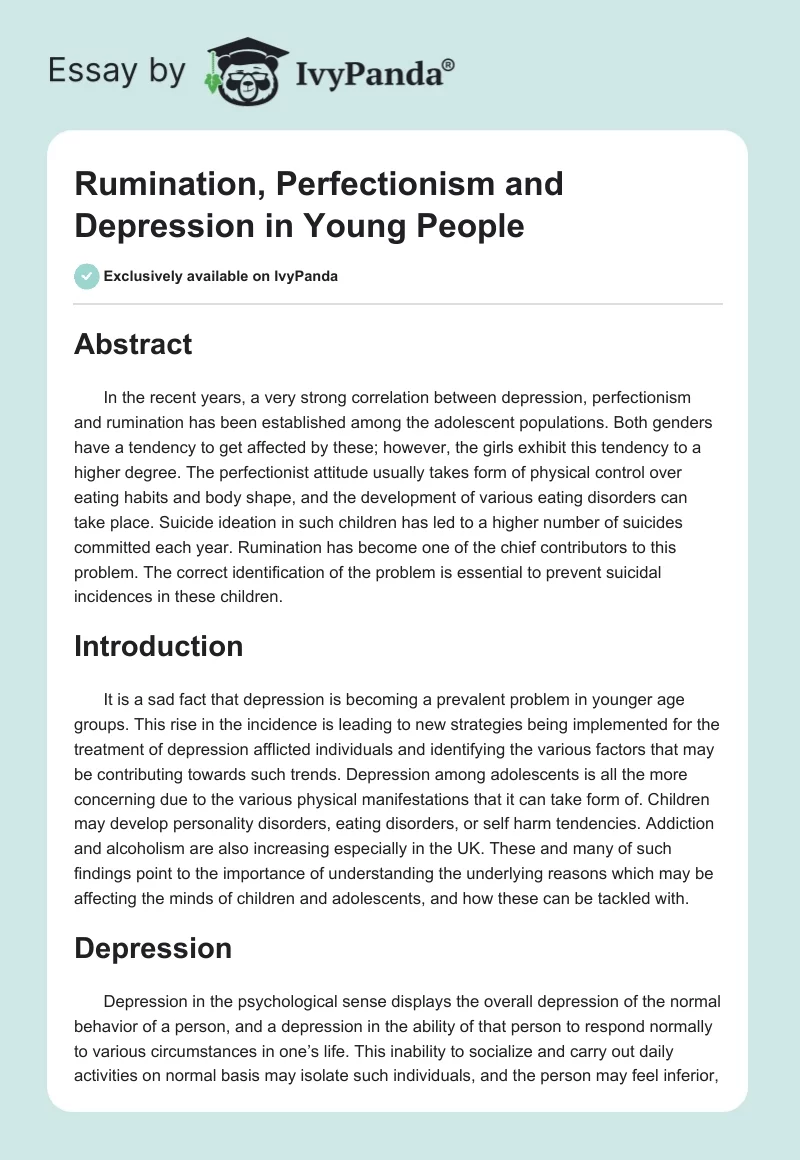 Rumination, Perfectionism and Depression in Young People. Page 1