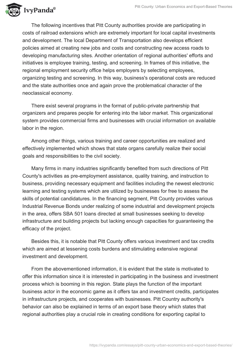 Pitt County: Urban Economics and Export-Based Theories. Page 2