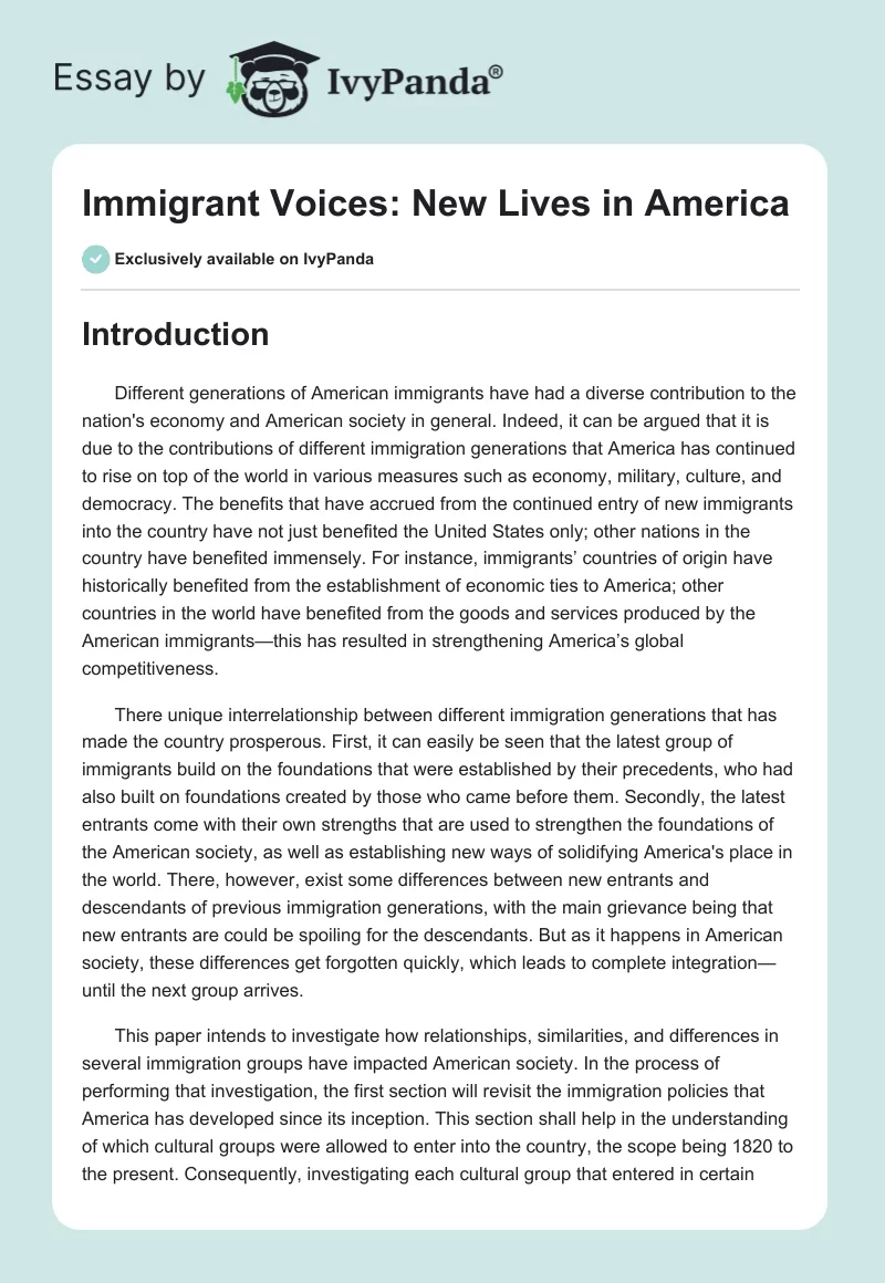 Immigrant Voices: New Lives in America. Page 1