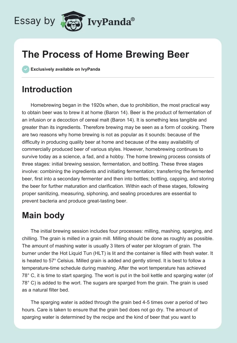 The Process of Home Brewing Beer. Page 1