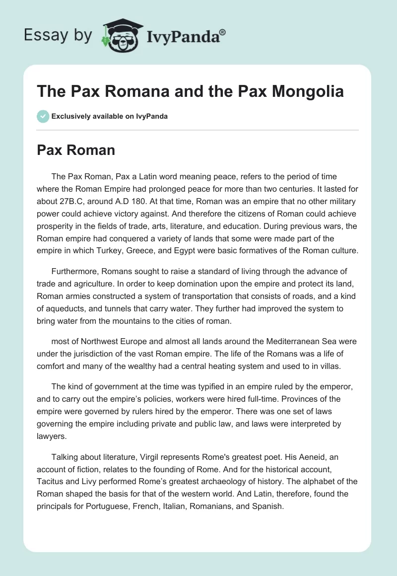 The Pax Romana and the Pax Mongolia. Page 1