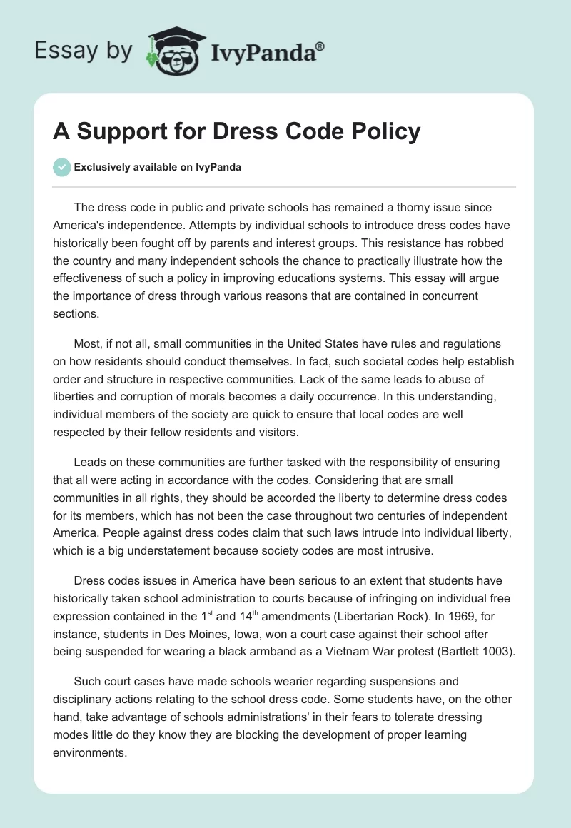 A Support for Dress Code Policy. Page 1