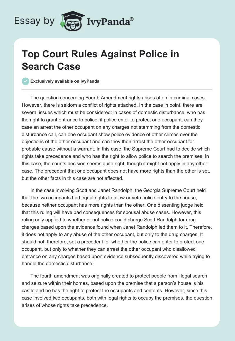 Top Court Rules Against Police in Search Case. Page 1