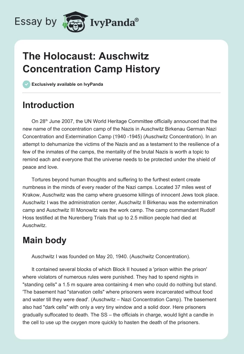 The Holocaust: Auschwitz Concentration Camp History. Page 1