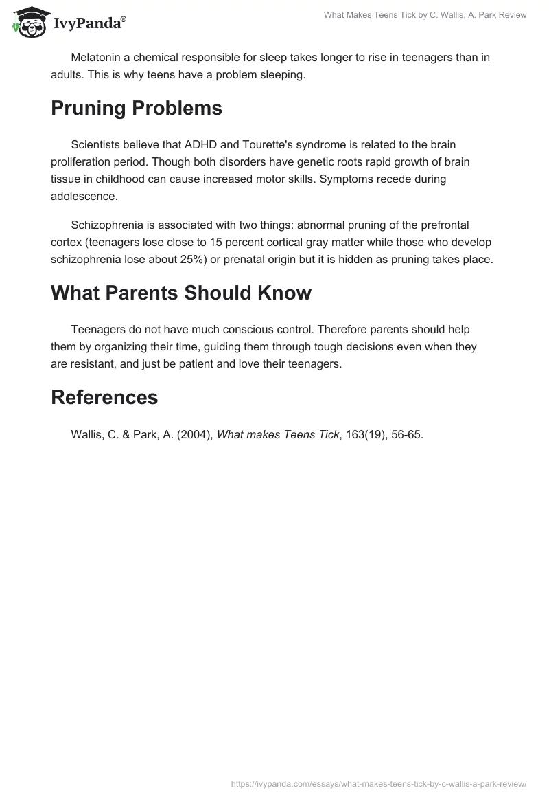"What Makes Teens Tick" by C. Wallis, A. Park Review. Page 4
