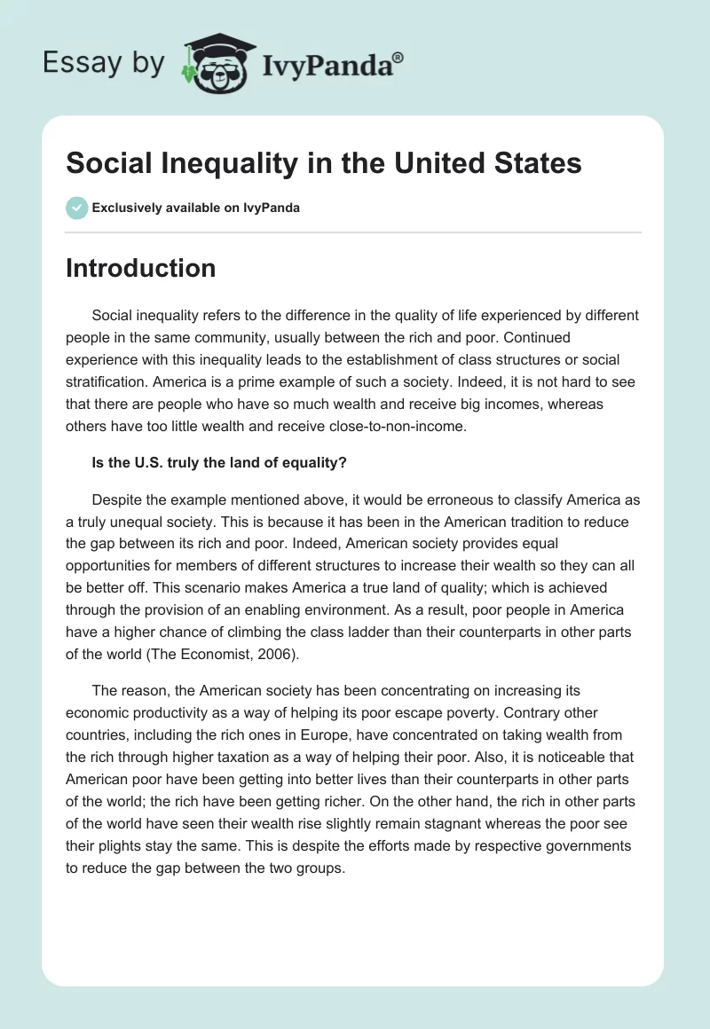 Social Inequality in the United States. Page 1
