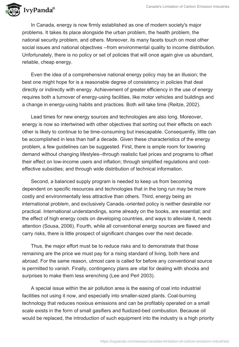 Canada's Limitation of Carbon Emission Industries. Page 3