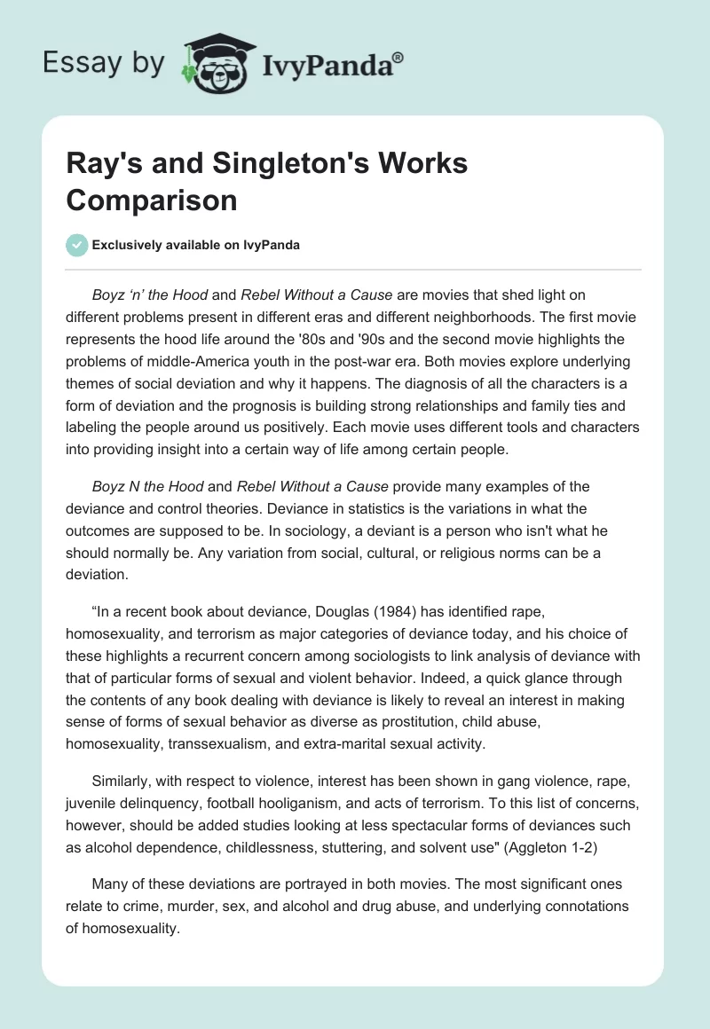 Ray's and Singleton's Works Comparison. Page 1