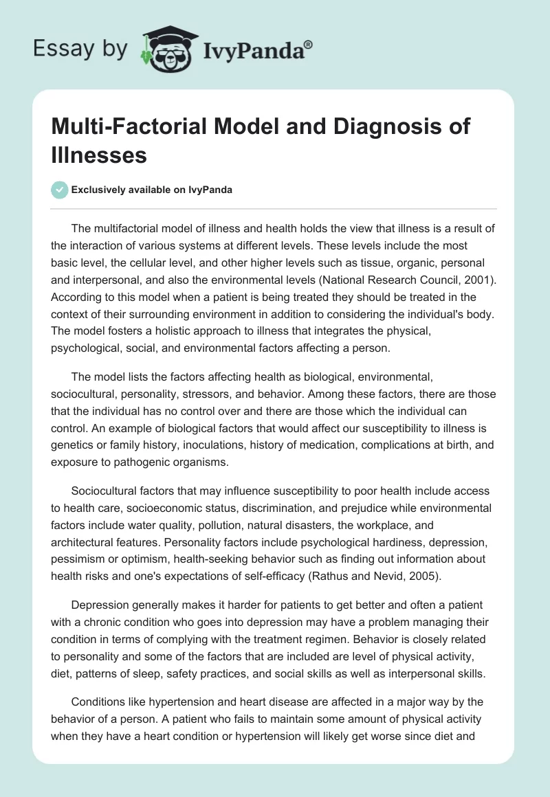 Multi-Factorial Model and Diagnosis of Illnesses. Page 1