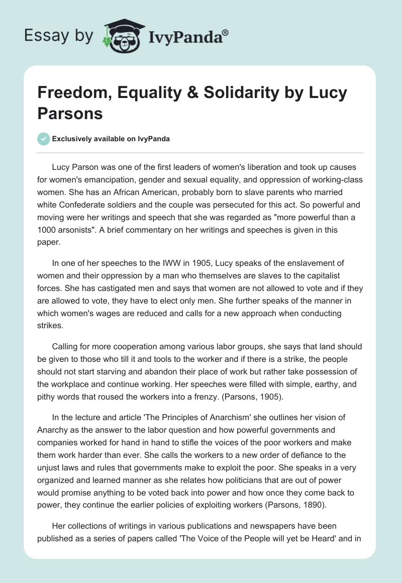 Freedom, Equality & Solidarity by Lucy Parsons. Page 1