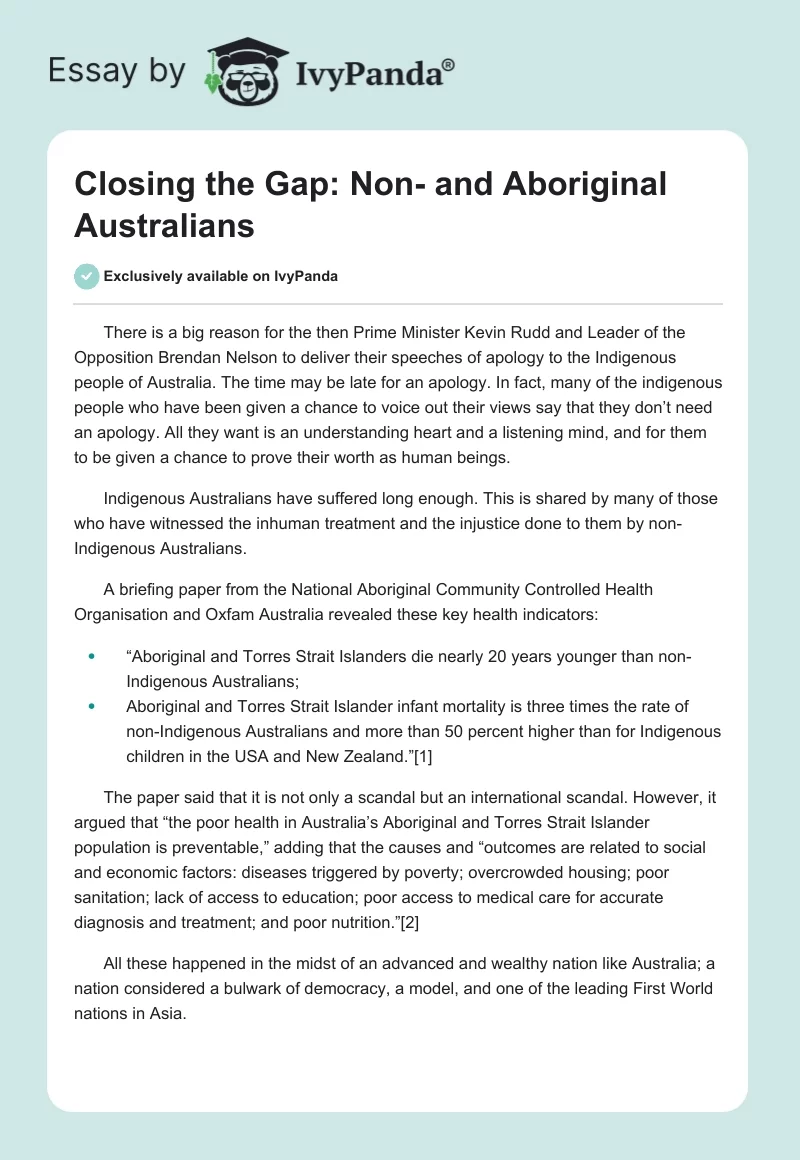 Closing the Gap: Non- and Aboriginal Australians. Page 1