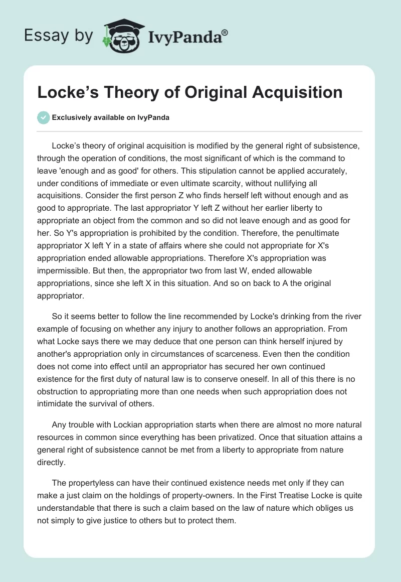Locke’s Theory of Original Acquisition. Page 1