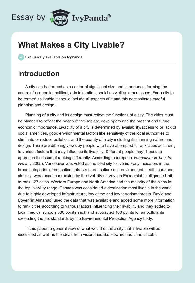 What Makes a City Livable?. Page 1
