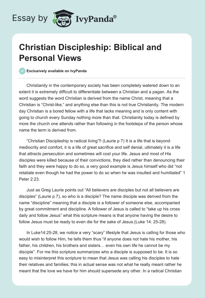 Christian Discipleship: Biblical and Personal Views. Page 1