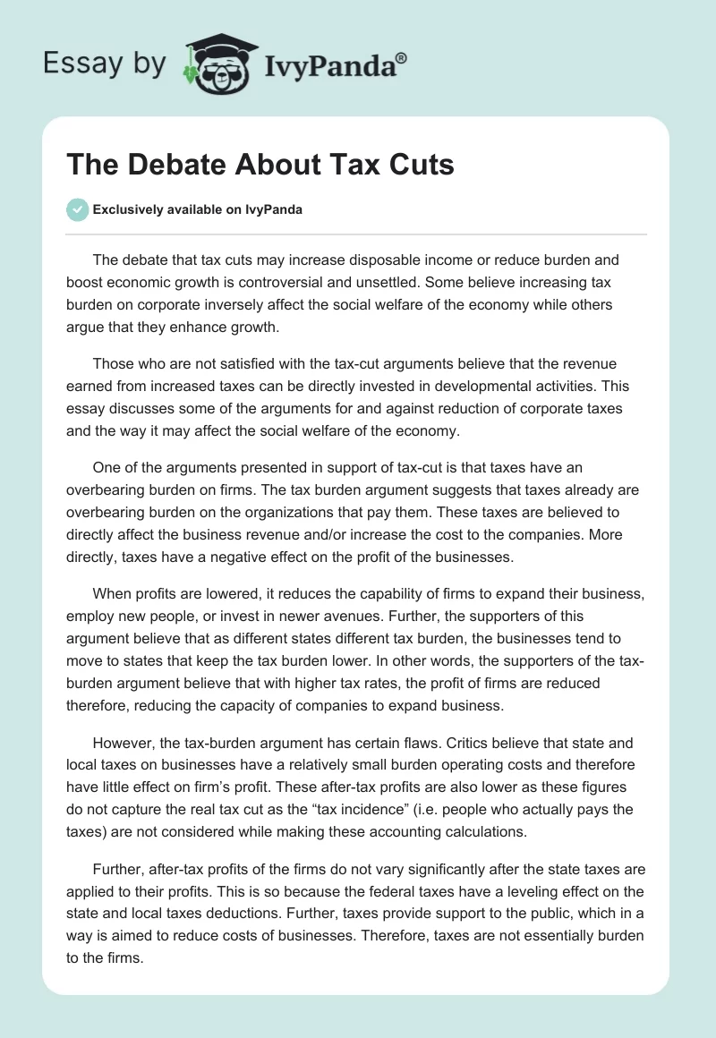 The Debate About Tax Cuts. Page 1